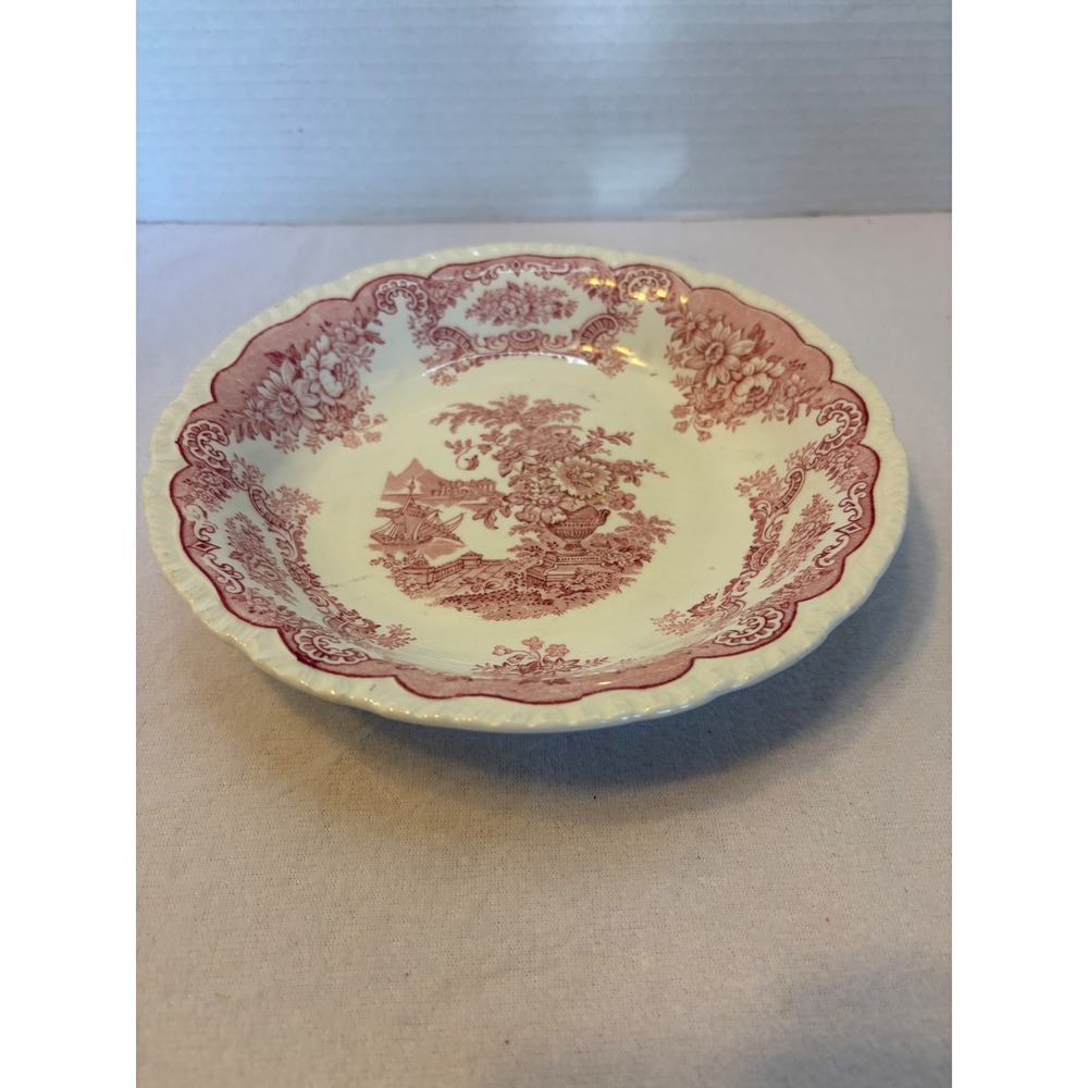 John Maddock & Sons Bombay Red Transferware Royal Vitreous Berry Bowl England